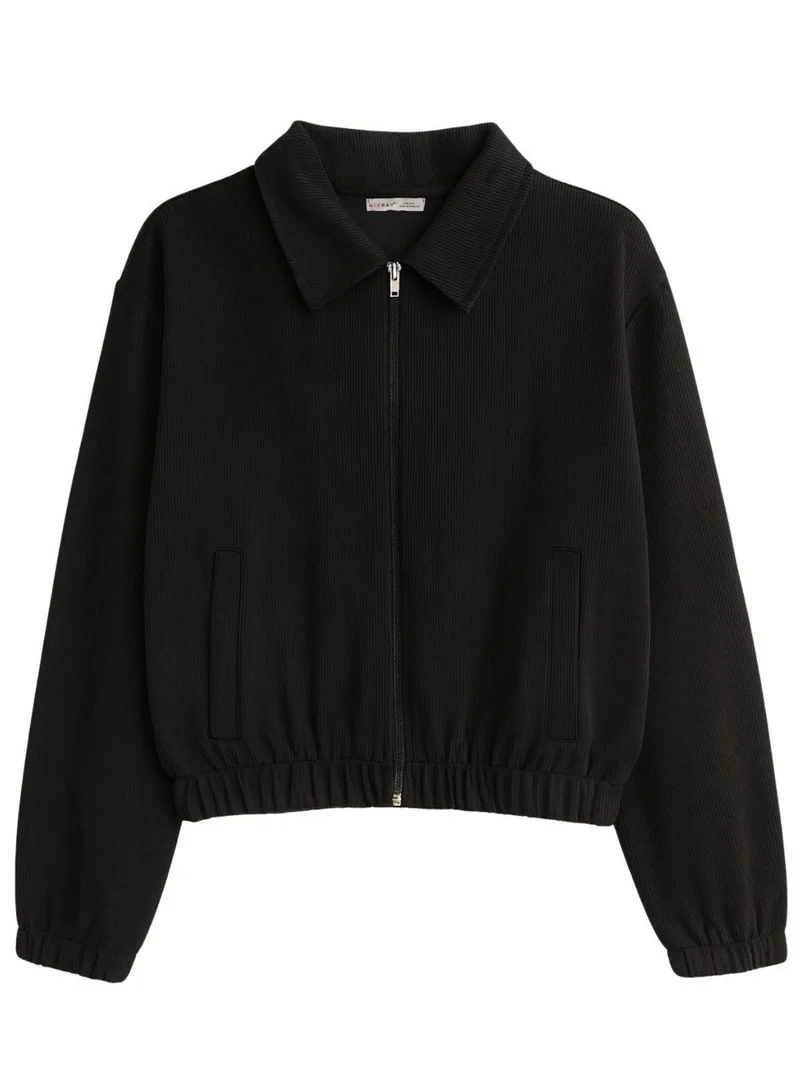 MixRay Black MIXRAY Relaxed Fit Zipper Jacket with Pockets for Women | Best Price UAE